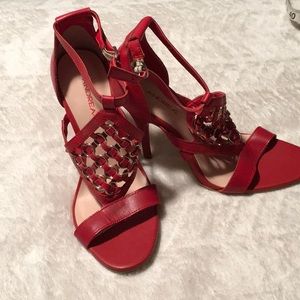 Red heeled sandals